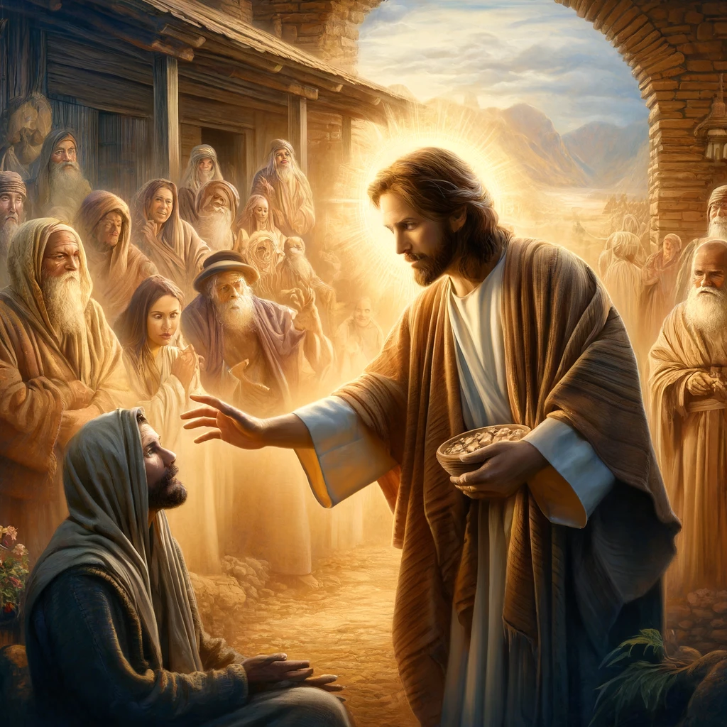 Jesus making a blind man see