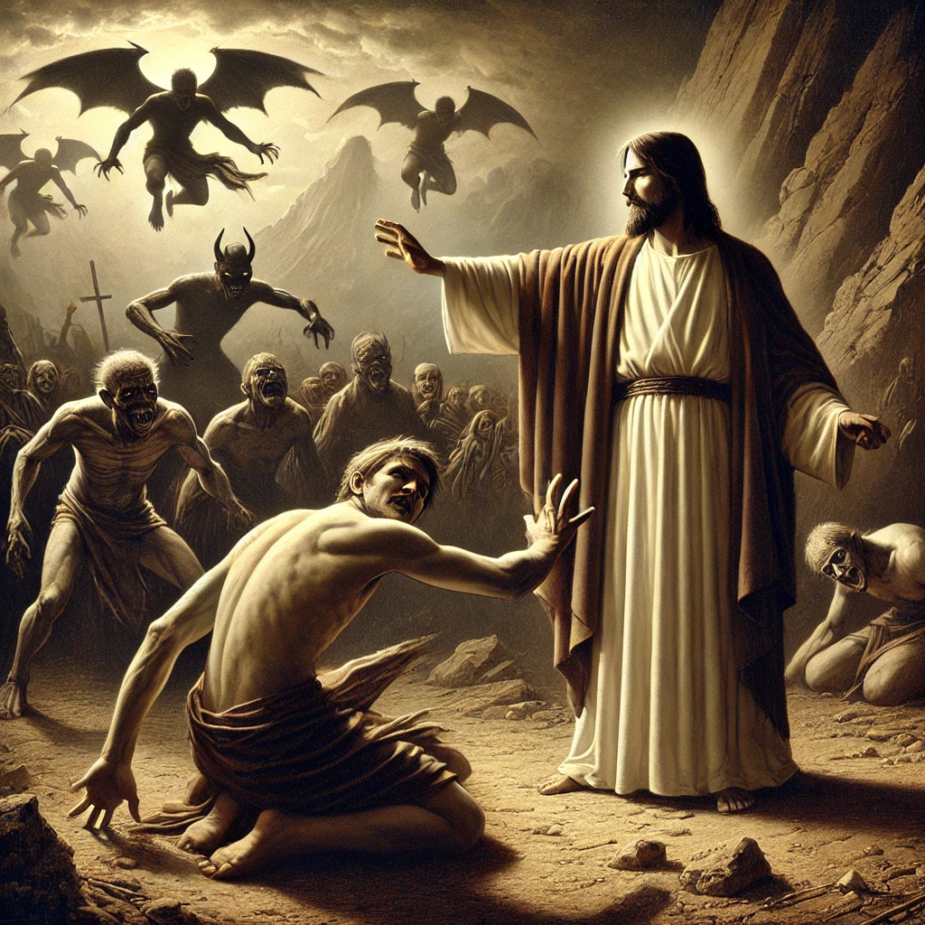 Jesus driving out demons