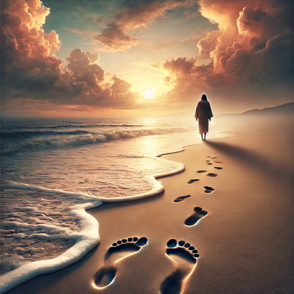 Jesus footprints in the sand