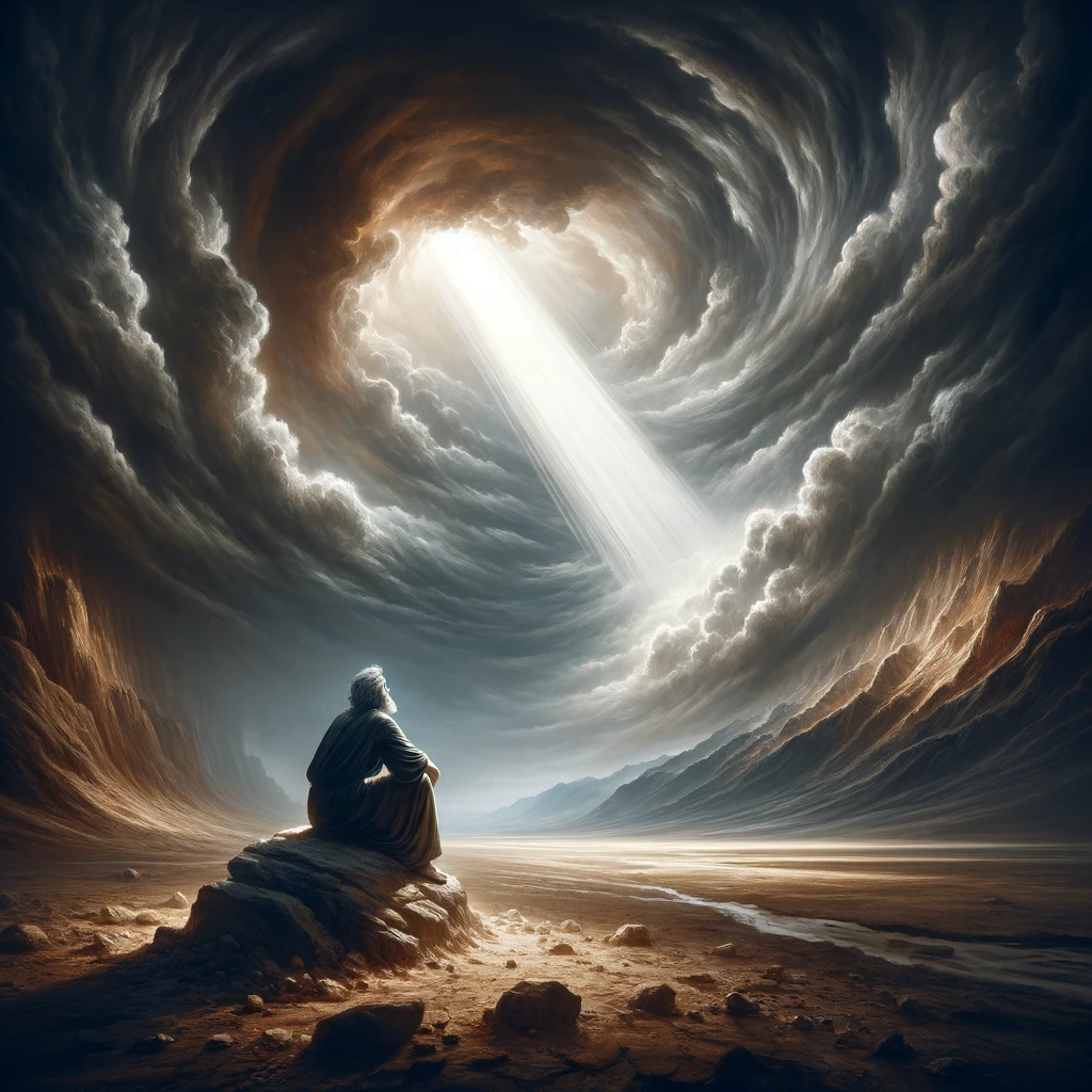 Job looking up at the heavens