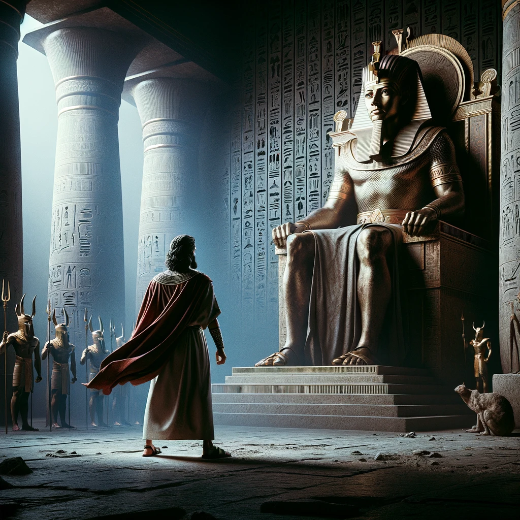 Moses standing Infront of the Pharoah