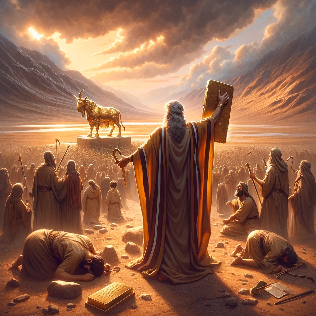 Moses seeing his people worship the golden calf