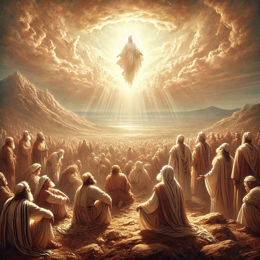 An image representing the grace of God over the Israelites. The scene should depict a moment of divine forgiveness and compassion. In the foreground,