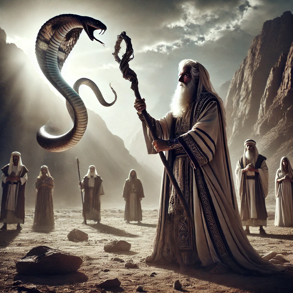 Moses turning his staff to a snake