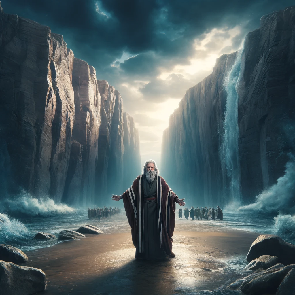 Moses parting the red sea