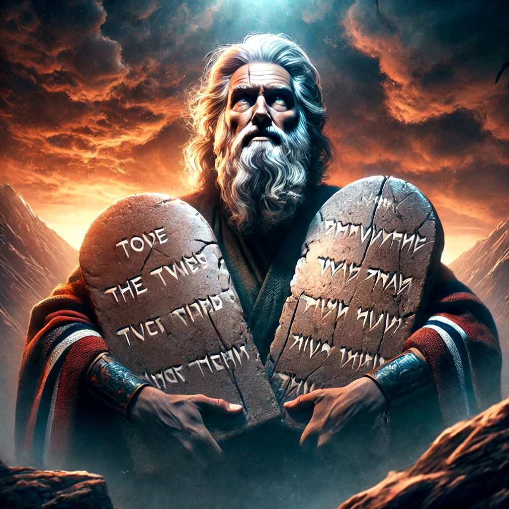 Moses holding the ten commandments