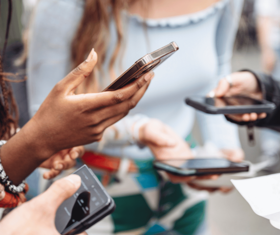 People using cellphones to connect