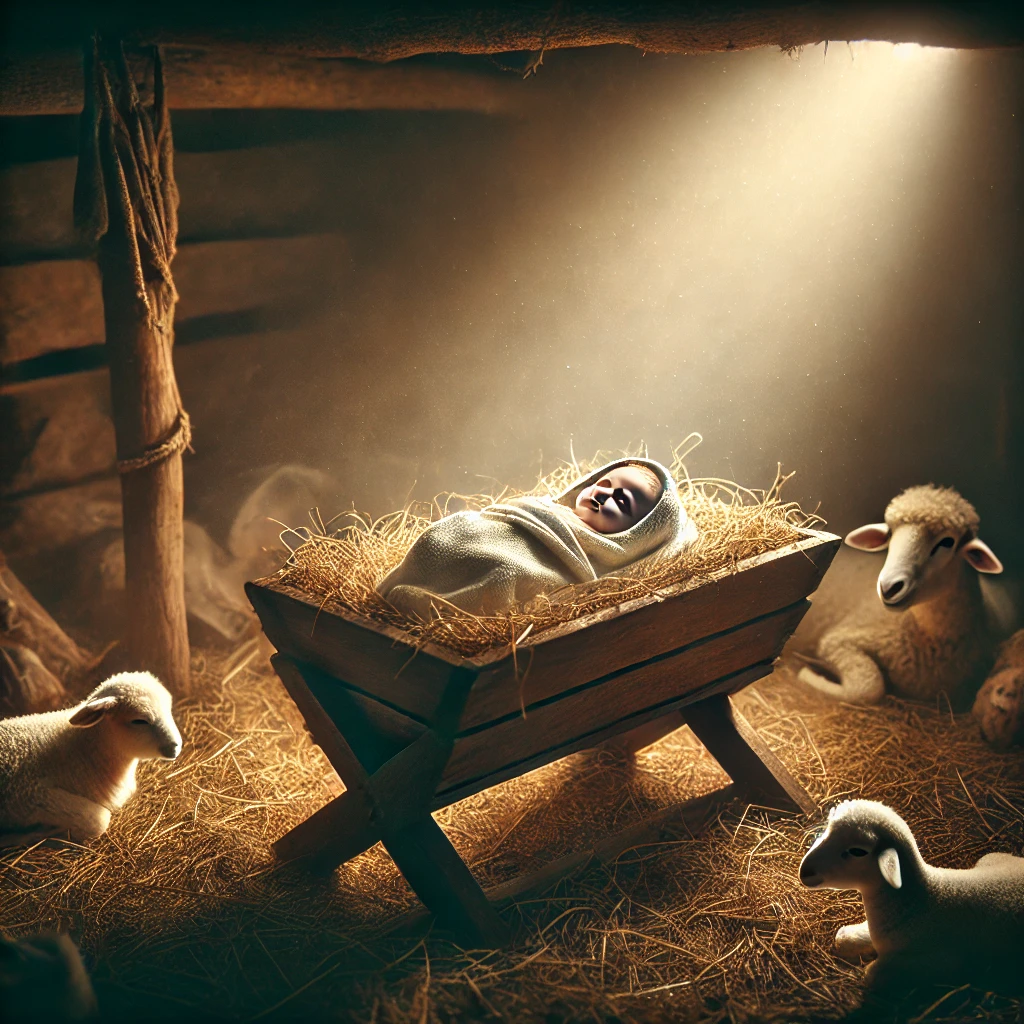 Baby Jesus sleeping in a manger