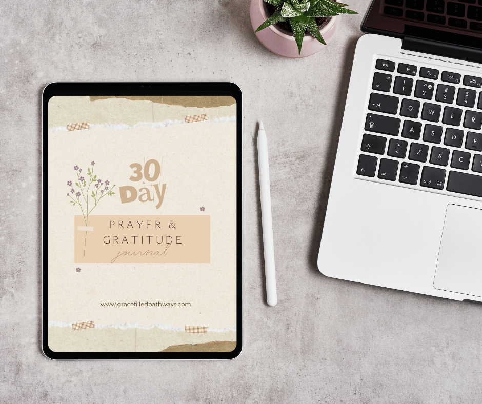 Free Christian 30 Day Prayer and Gratitude Journal Displayed on a tablet