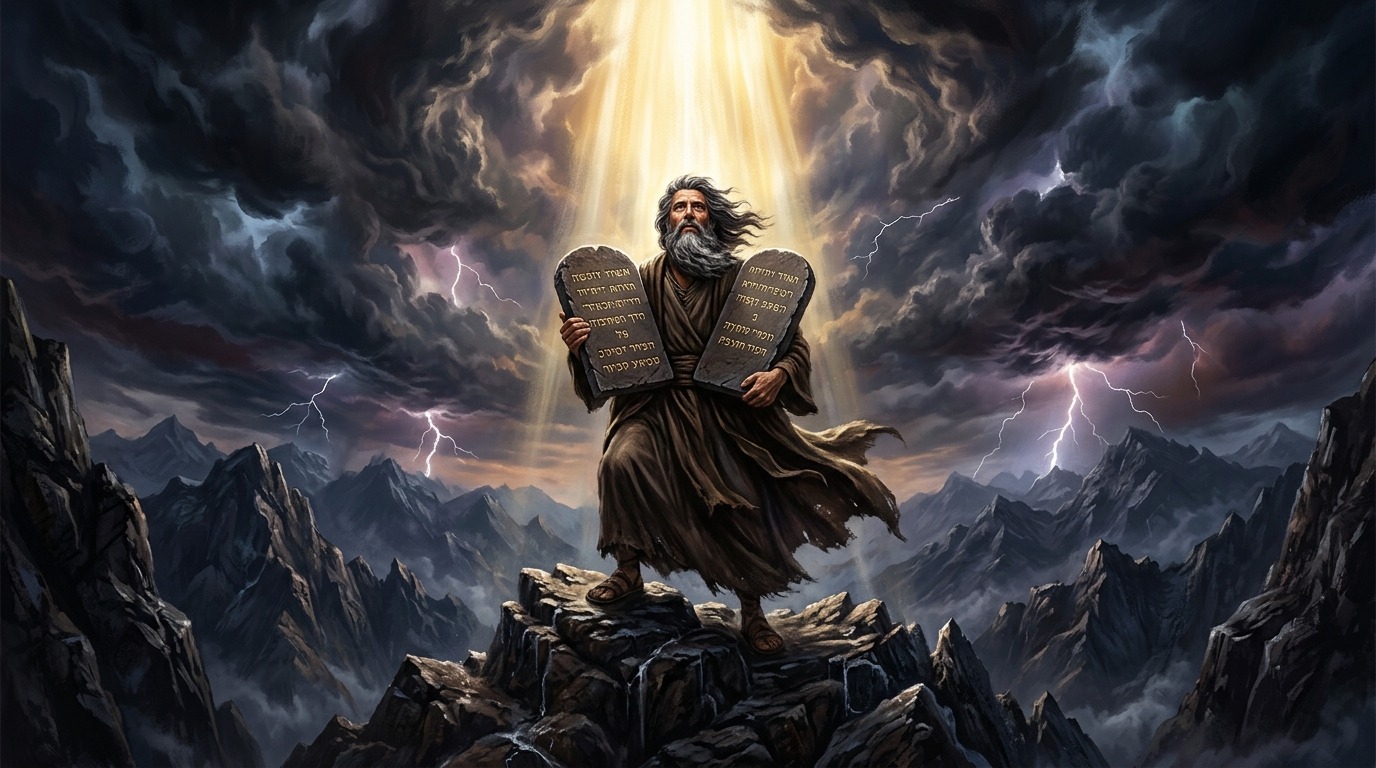 Moses holding stone tablets