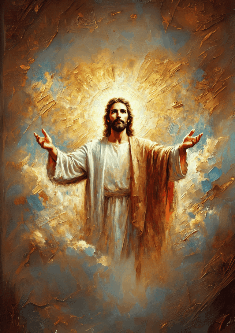 The second coming of Christ. a Painting of Jesus Christ coming down from heaven in the clouds