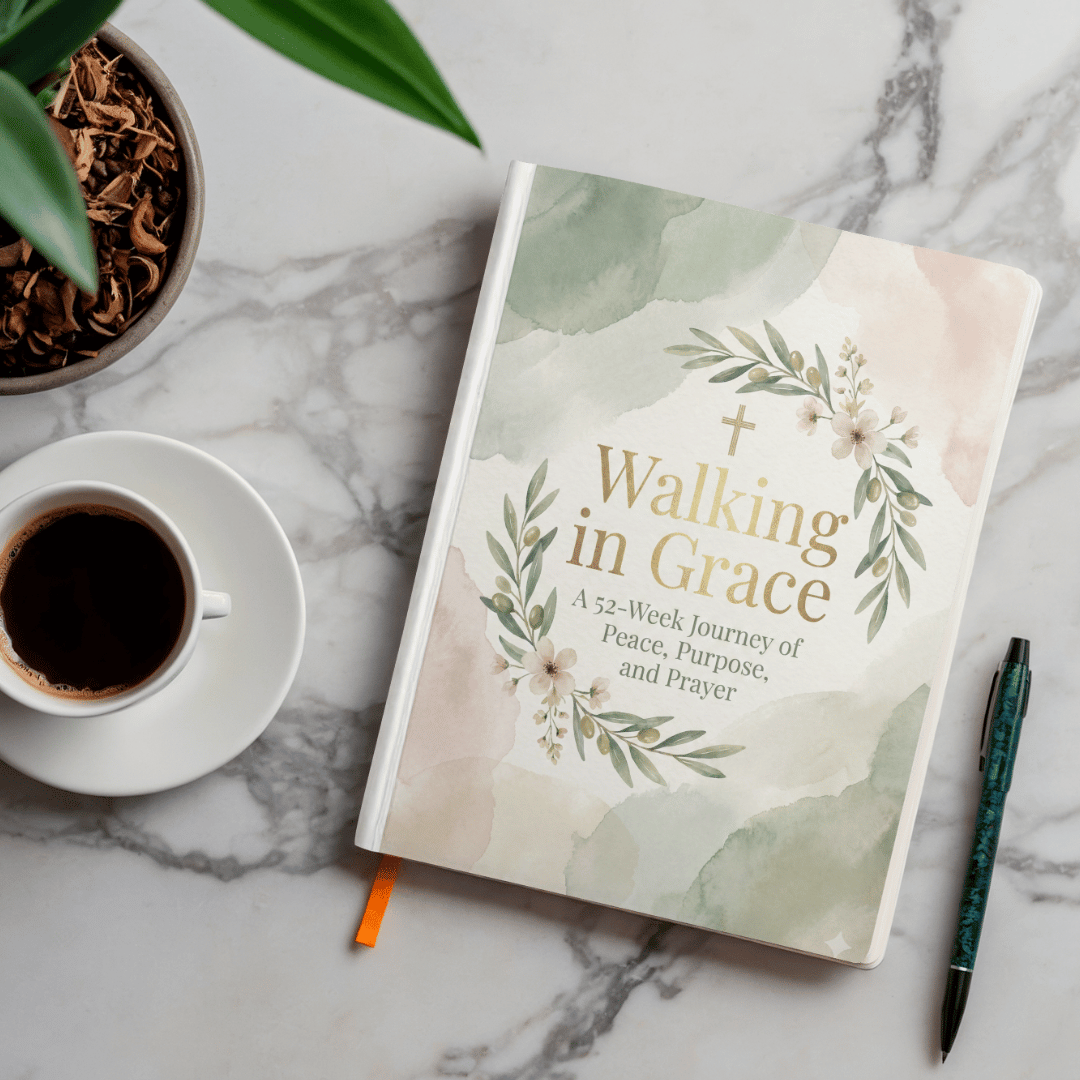 Printable 52-week Christian devotional and guided prayer journal workbook for women.