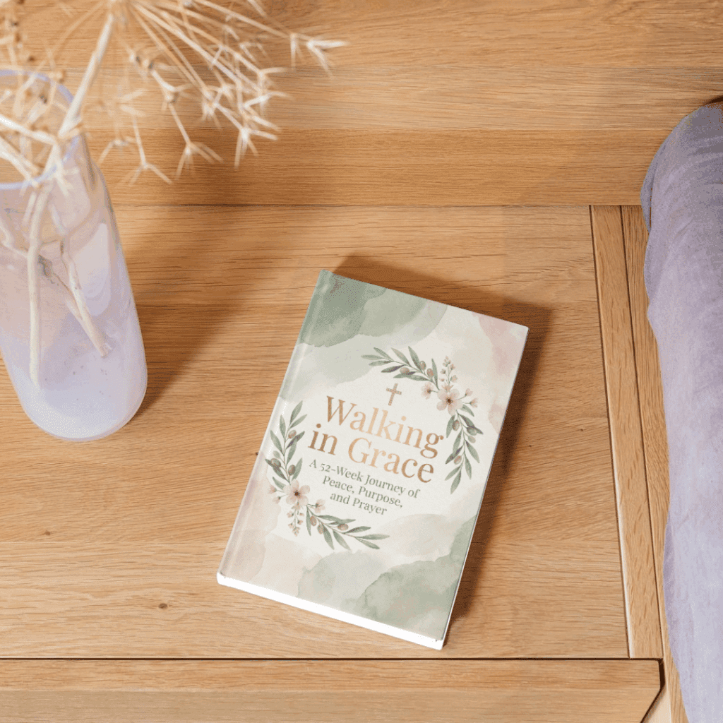 Cover photo of Printable 52-week Christian devotional and guided prayer journal workbook for women.